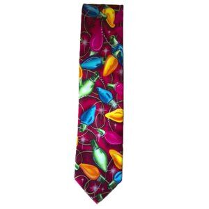 St Nicholas Square Men's Neck Tie Christmas Lights Colors EUC 3 1/4" X 59"
